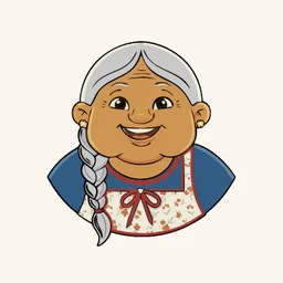 'Lita's Kitchen logo, an illustrated smiling grandmother with a grey braid and a floral apron